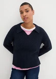 Pull boxy avec col polo et en matière côtelée, bonprix