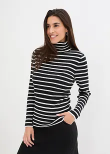 Pull col roulé côtelé à rayures, bonprix