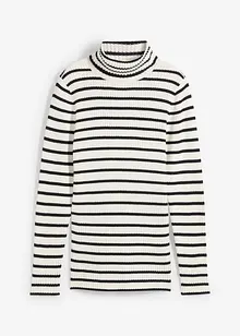 Pull col roulé côtelé à rayures, bonprix