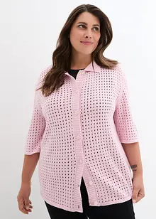 Gilet en maille ajourée avec col polo, demi-manches, bonprix