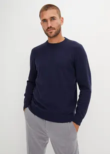 Pull coton en fine maille à col rond, bonprix