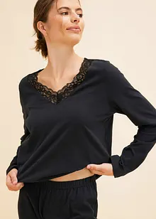 Pyjama en coton doux rehaussé de dentelle, bonprix