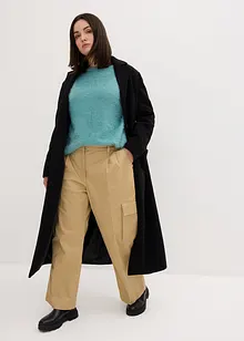 Pantalon cargo Wide Leg à pinces et taille confortable, longueur 7/8, bonprix