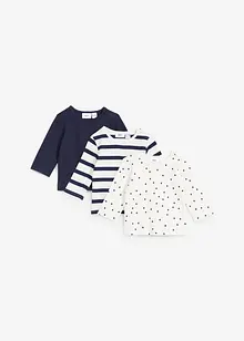 Lot de 3 T-shirts manches longues bébé en coton côtelé, bonprix