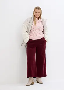 Pantalon large en velours côtelé à taille haute élastiquée, longueur cheville, bonprix