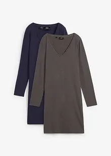 Lot de 2 robes en jersey à col en V, bonprix