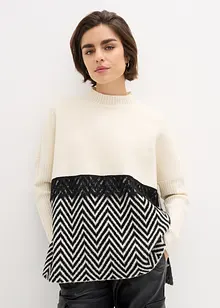 Pull rehaussé de dentelle, bonprix