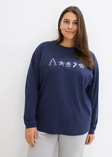 T-shirt manches longues oversize à motif de Noël brodé, bonprix