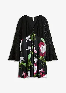 Robe en jersey avec dentelle et manches volantées, bonprix