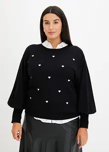 Pull avec cœurs brodés, bonprix