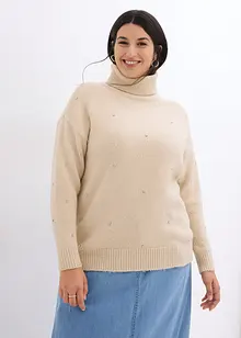 Pull col roulé avec strass, bonprix