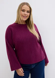 Pull raccourci en maille côtelée, bonprix