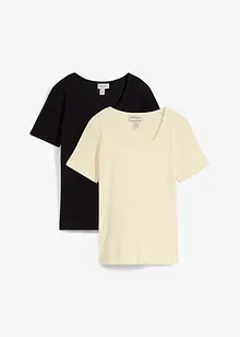 Lot de 2 T-shirts en coton côtelé, bonprix