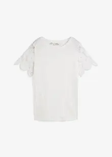 T-shirt 100 % lin avec manches en crochet, bonprix