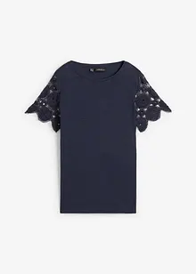 T-shirt 100 % lin avec manches en crochet, bonprix