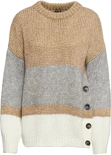 Pull oversize rayé à boutons, bonprix
