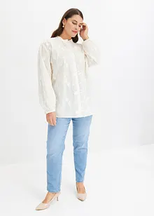 Blouse légèrement transparente avec applications florales, bonprix