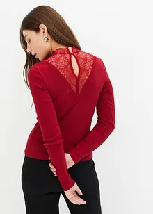 T-shirt côtelé à décolleté en dentelle, bonprix