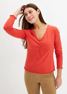T-shirt côtelé à col en V, bonprix