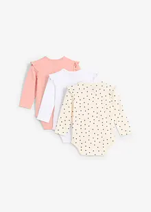 Lot de 3 bodies bébé volantés en coton, bonprix