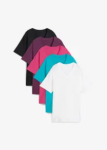 Lot de 5 T-shirts longs et amples à col V, bonprix