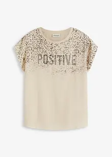 T-shirt à empiècement tissé et strass, bonprix
