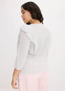 T-shirt volanté manches 3/4 avec fil lurex, bonprix