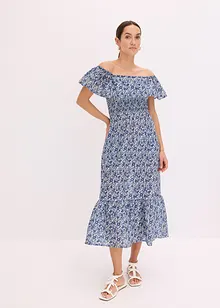 Robe midi à col Bardot en coton léger, bonprix