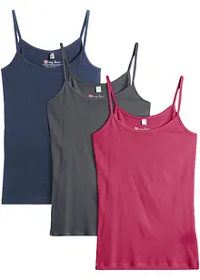Lot de 3 tops à fines bretelles 100% coton, bonprix