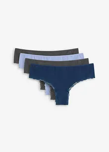 Lot de 4 slips brésiliens côtelés coton et dentelle, bonprix