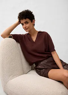 Polo en maille ajourée avec lin, bonprix