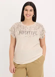 T-shirt à empiècement tissé et strass, bonprix