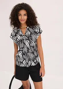 T-shirt col tunisien en viscose mélangée, bonprix