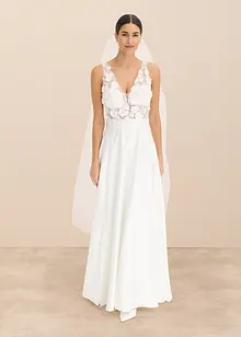 Robe de mariée en satin brillant avec application de fleurs, bonprix