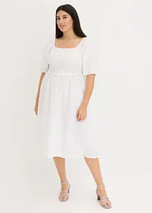 Robe midi à manches bouffantes et haut smocké, bonprix