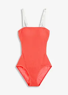 Maillot 1 pièce texturé à bretelles transparentes, bonprix