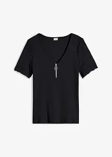 T-shirt côtelé à fermeture zippée, bonprix