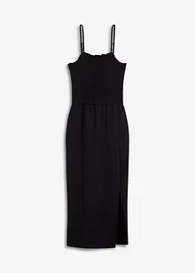 Robe midi en jersey avec empiècement smocké et fente, bonprix