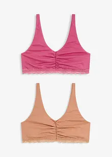 Lot de 2 soutiens-gorge bralette coton et dentelle, bonprix
