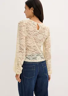 T-shirt court en dentelle extensible, bonprix