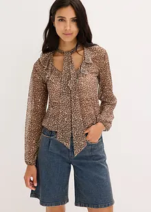 T-shirt en mesh avec volant et lavallière, bonprix