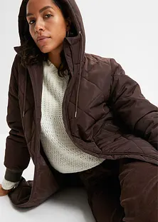 Manteau D'hiver Long Femme à Capuche - Doudoune Matelassée Chaude Vin Rouge - Coupe-vent, Fermeture éclair