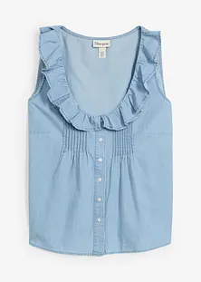 Tablier Sans Manches Boutonné - Imprimé Bleu - Taille 42 - Coton Et Polyester - 2 Poches