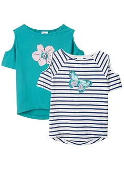 Lot de 2 T-shirts avec épaules découpées, bonprix