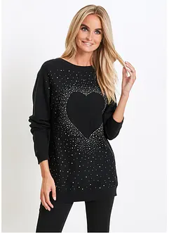 Pull uni avec strass, bonprix