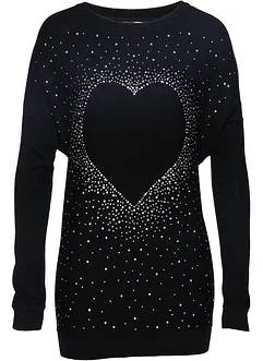 Pull uni avec strass, bonprix