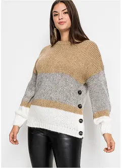 Pull oversize rayé à boutons, bonprix