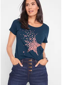 T-shirt coton en fil flammé, manches courtes, bonprix