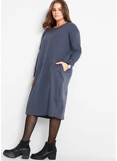 Robe de forme ovoïde en jersey de coton avec poches, manches longues et longueur genou, bonprix