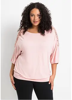T-shirt oversize en viscose extensible et dentelle, bonprix